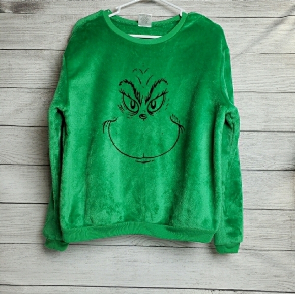 The Grinch Dr Seuss Christmas Green Fuzzy Sweater‎ Large 11-13 - Picture 1 of 11